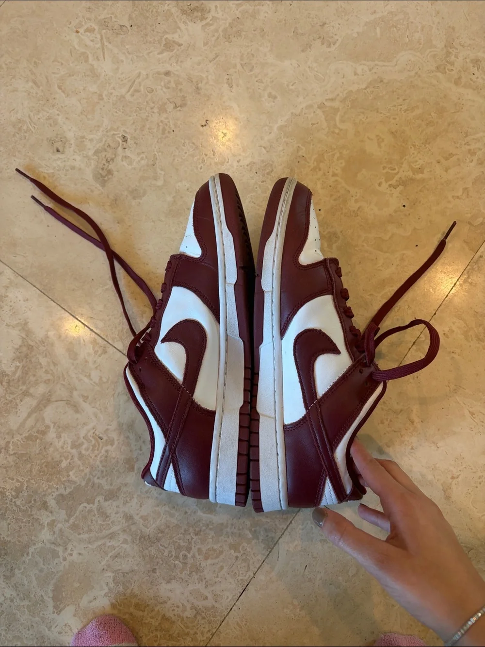 Nike White and Burgundy Dunks